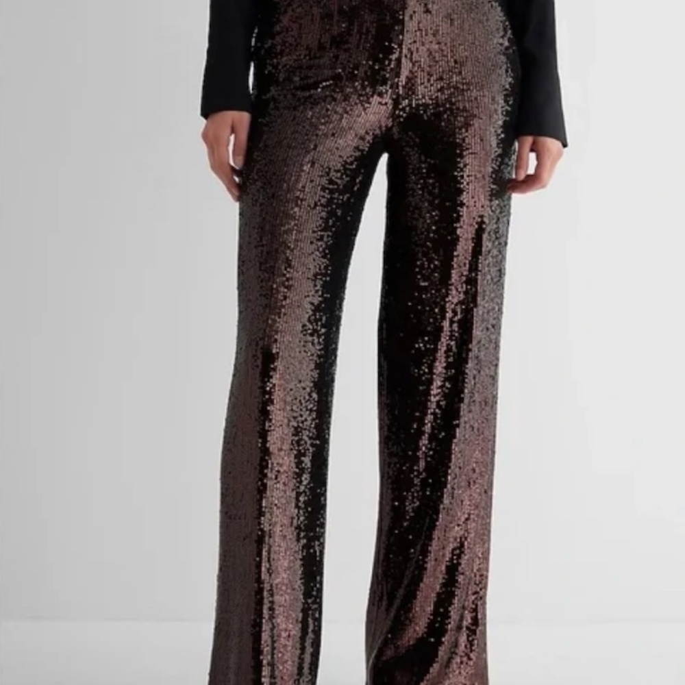 Express Brown Sequin Flared Pants – Size 2/Small - Picture 2 of 3